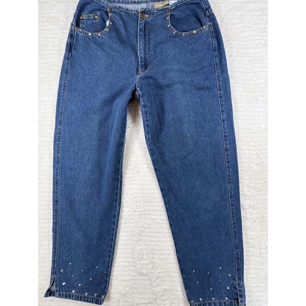 Vintage Embellished Blue Denim Mom Jeans High Rise Rhinestone Sz 12